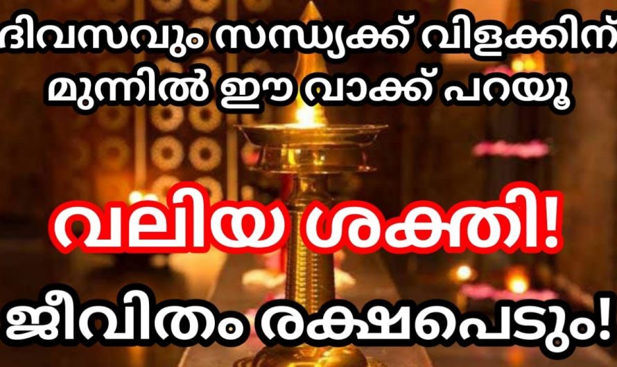 വീട്ടിൽ വിളക്ക് കൊളുത്തി  ഈ പ്രാർത്ഥന ഉരുവിട്ടാൽ  കുടുംബത്തിനു ഐശ്വര്യവും സമാധാനവും സാമ്പത്തിക ഉന്നതിയും ലഭിക്കും..