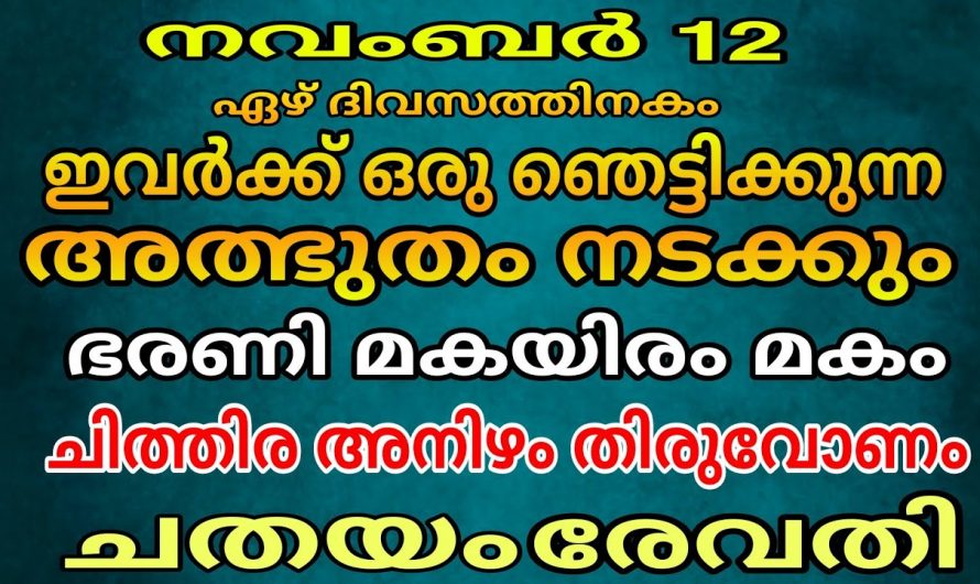 നവംബർ മാസം 12 മുതൽ ഈ നക്ഷത്ര ജാതകർക്ക്  സൗഭാഗ്യങ്ങളുടെ കാലഘട്ടം…