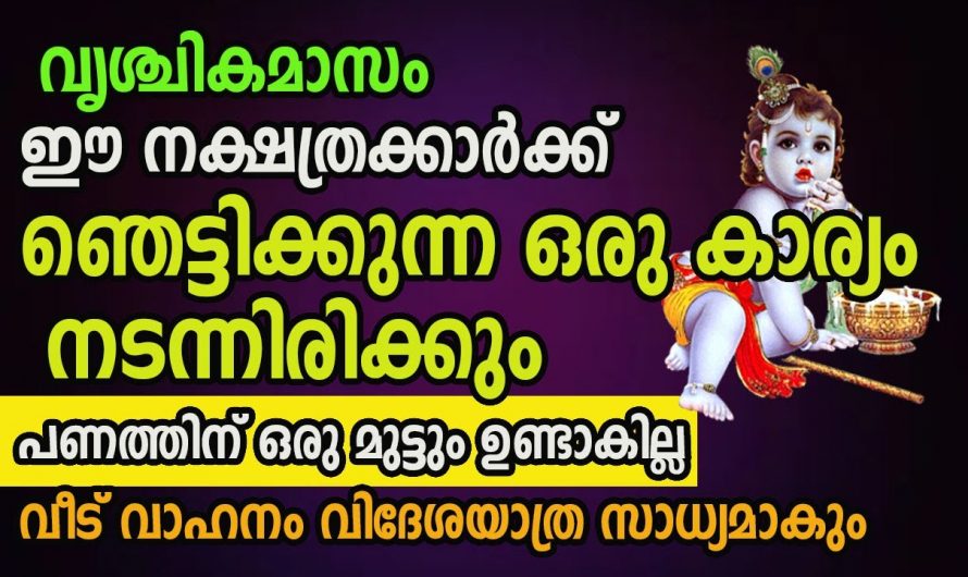 വൃശ്ചിക മാസത്തിൽ ഈ നക്ഷത്രക്കാർക്ക് ഞെട്ടിക്കുന്ന ഭാഗ്യം കൈവരും.