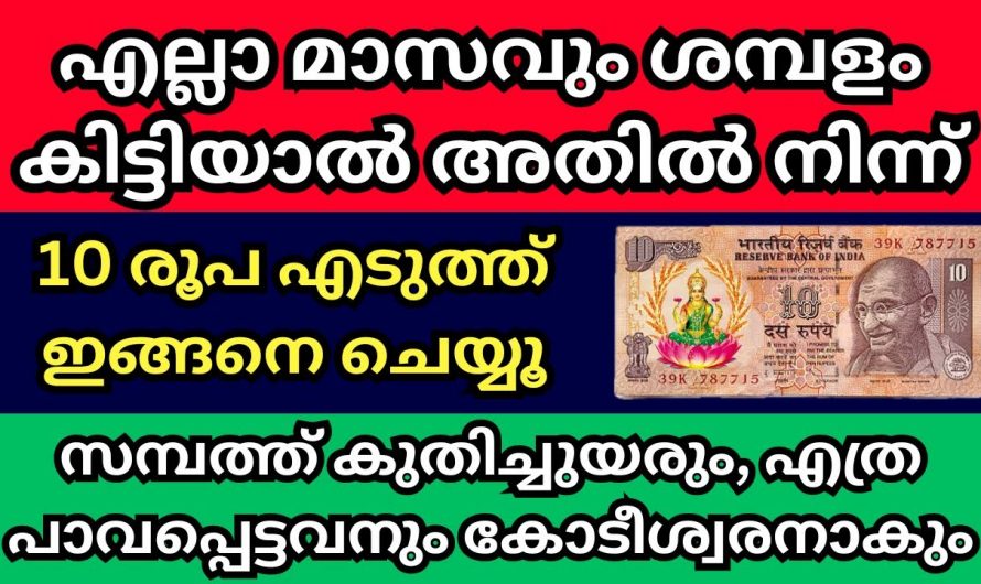 എല്ലാ മാസവും  ശമ്പളം കിട്ടിയാൽ പത്തു രൂപ ഉപയോഗിച്ച് ഈ ഒരു കാര്യം ചെയ്തു നോക്കൂ ഇരട്ടി സൗഭാഗ്യം..