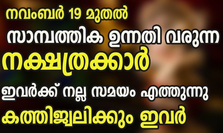 നവംബർ 19 മുതൽ നക്ഷത്രക്കാരുടെ നല്ല സമയം തെളിഞ്ഞുവരുന്നു..