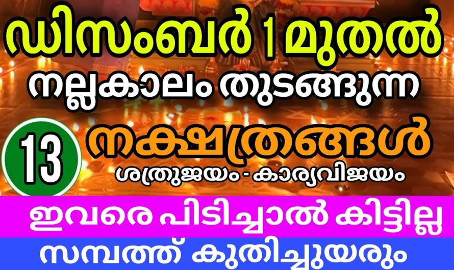 ഡിസംബർ മാസത്തിൽ വളരെയധികം ഉയർച്ച കൈ വരുന്ന നക്ഷത്രക്കാർ..